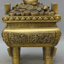 Коллекционный Бронзовый S1960 1" Китайская латунь богатство деньги дракон феникс сокровищница Heyday Zun Ding