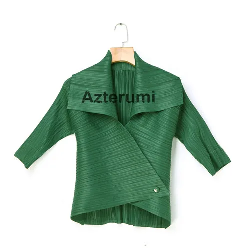 Azterumi специальная плиссированная Женская куртка с отложным воротником Женская открытая стежка пальто с рукавом до локтя Белый Хаки Красный Черный Бежевый Топы - Цвет: dark green