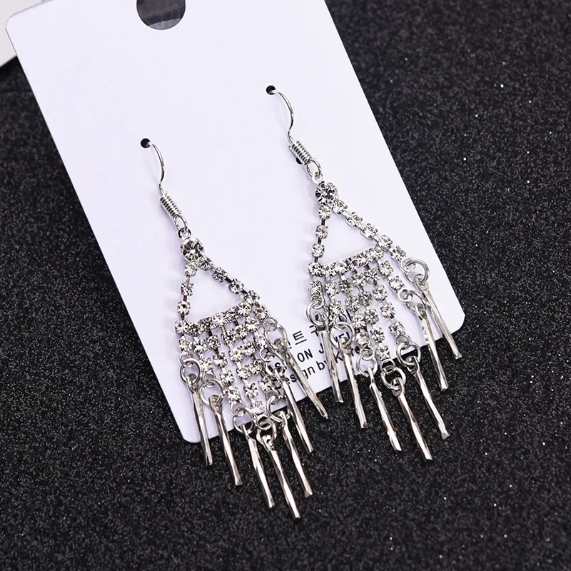 

Crystal triangle lock chains dangle Earrings for women zinc alloy hing quality long tassel ear drop earring oorbellen jewellery