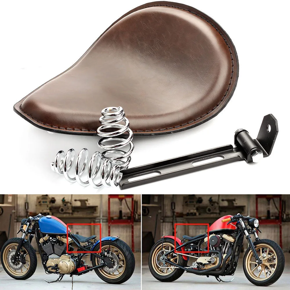 

Motorcycle Retro Solo Seat Cafe Racer Spring Bracket Brown for Harley Sportster XL 883 Bobber Chopper Custom