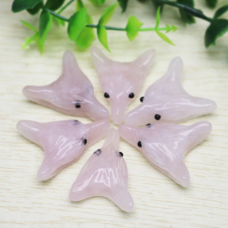 

Wholesale High Quality Natural Pink Quartz Stone Hand Carved Charming Wolf Head Stone beads Free shipping 28x35mm