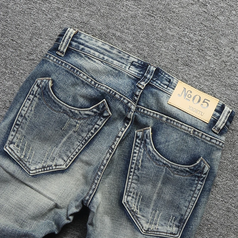 Italian Fashion Men Jeans Retro Wash Embroidery Classical Denim Pants Streetwear Hip Hop Jeans homme 98% Cotton Ripped Jeans Men