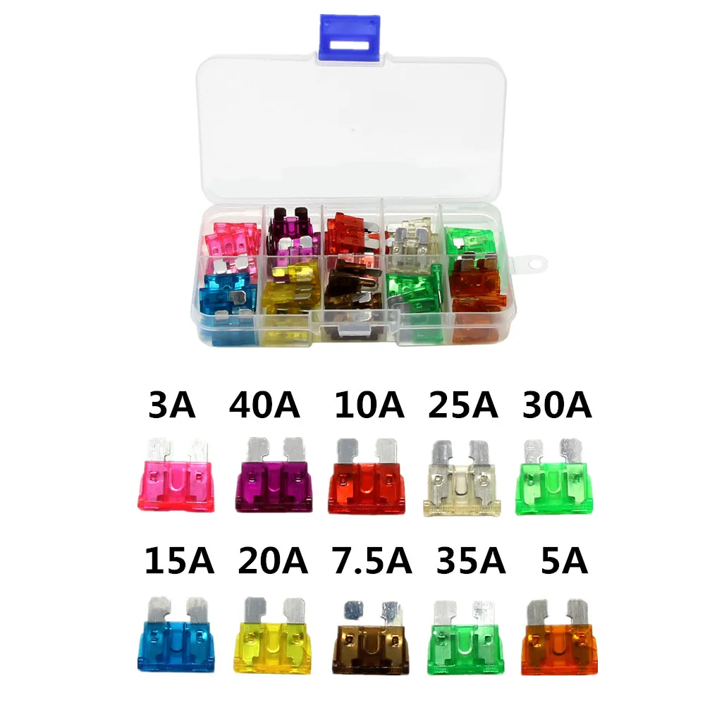 

50pcs/lot Standard Car Fuse Medium Blade Fuses Car,Auto Fuse Car 3A 5A 7.5A 10A 15A 20A 25A 30A 35A 40A DIY Kit with box