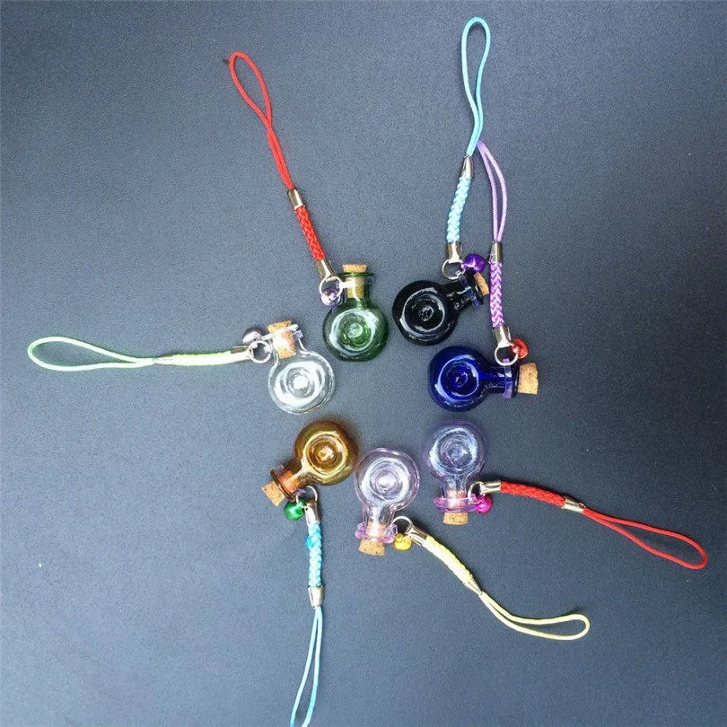 Mini Wine Bottles Form Glass Pendant with Nylon Rope Short Chains Mini Bell Bracelets Jars Glass Pendants Mixed Color2