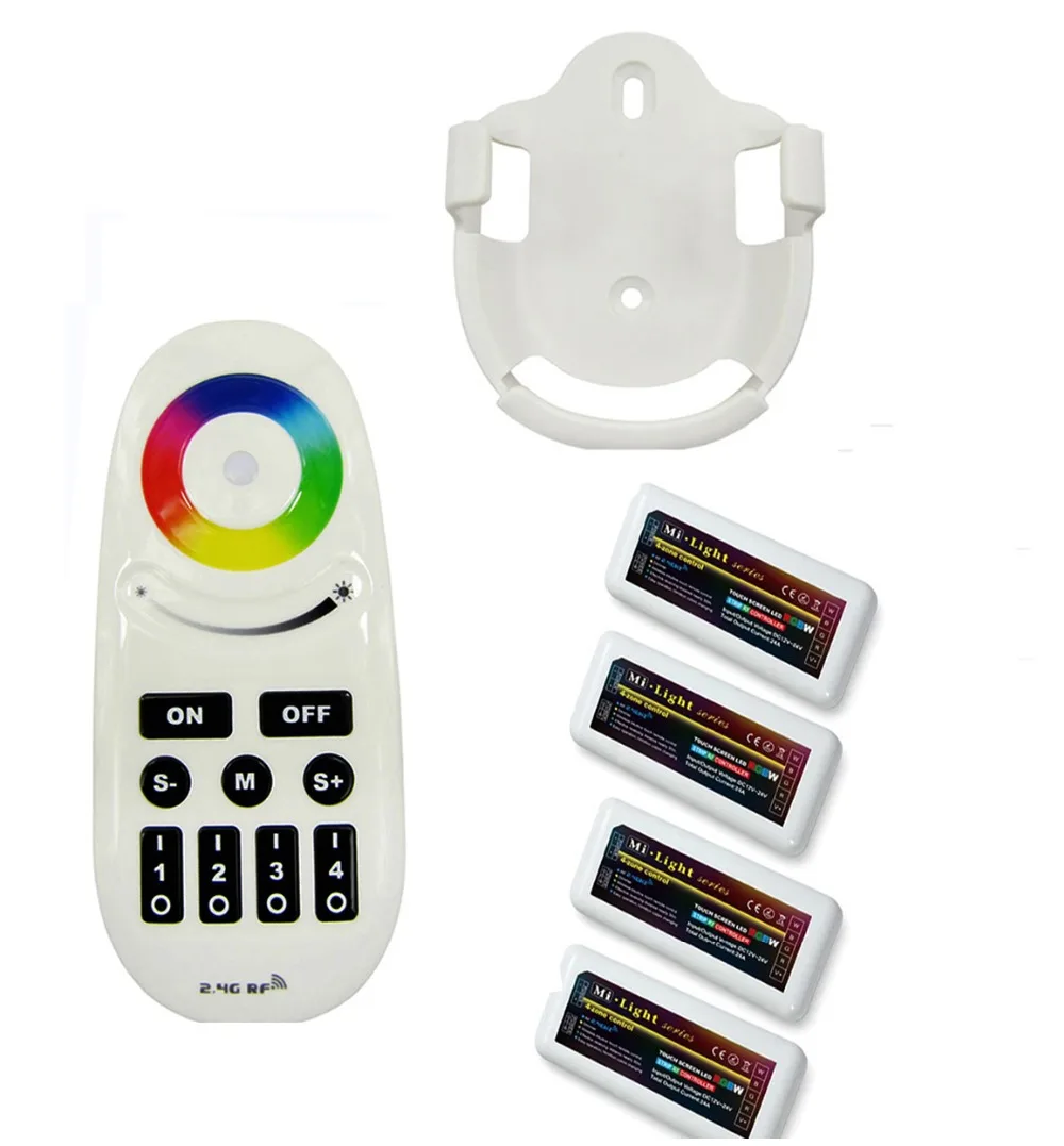 

1x Mi.Light 2.4G RF Remote With Wall Bracket + 4x 4-Zone RGBW Receiver Box FOR RGBW LED Strip