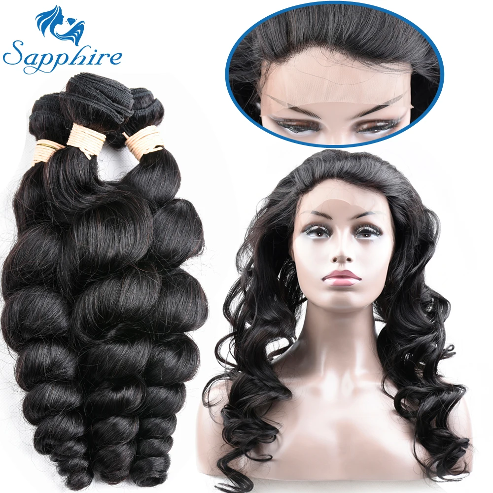 Sapphire Brazilian Loose Wave Bundles With Closure 3 Bundles Human Hair