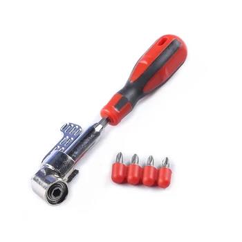 

Angled Screwdriver 3 Way Angled Head 4 Bits Screwdriver Head Power Drill Driver With Adjustable Guide Rail Brackets Hand Tools