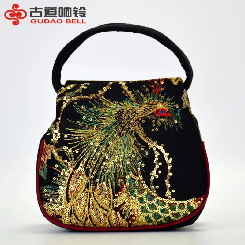 

Old style bellnew style folk embroidered bagcanvas embroidery bagpeacock sequins Mini lady handbag.