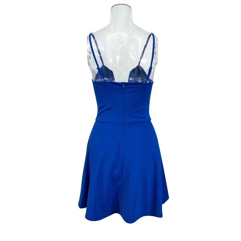 Женское короткое платье на бретелях спагетти с V образным вырезом|Платья| |