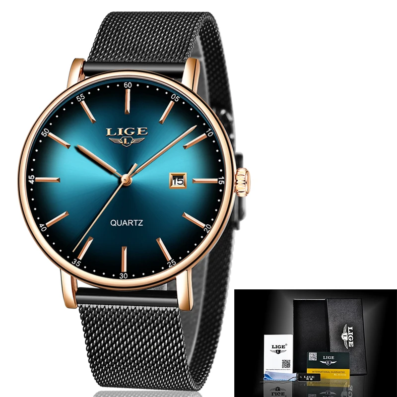 Reloj Mujer LIGE, новые женские часы, Лидирующий бренд, роскошные женские ультратонкие часы с сетчатым ремешком, водонепроницаемые кварцевые часы из нержавеющей стали