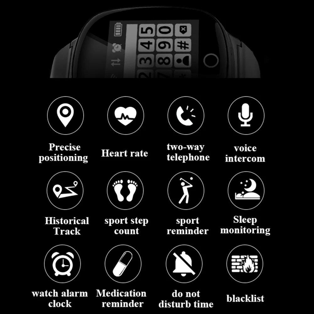 D100 Smart Watch Heart Rate Tracker monitor With fall-down alarm Anti-lost Gps+Lbs+Wifi Tracking for iOS Android Elderly watch
