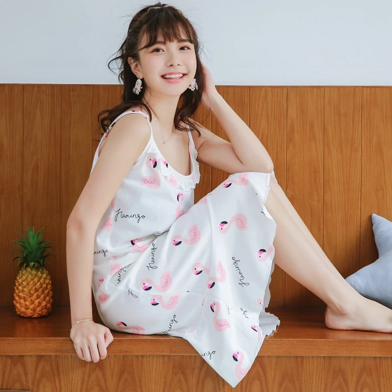 2018 Fashion Women Summer Sleep Dress Cotton Print Homwear Suspender