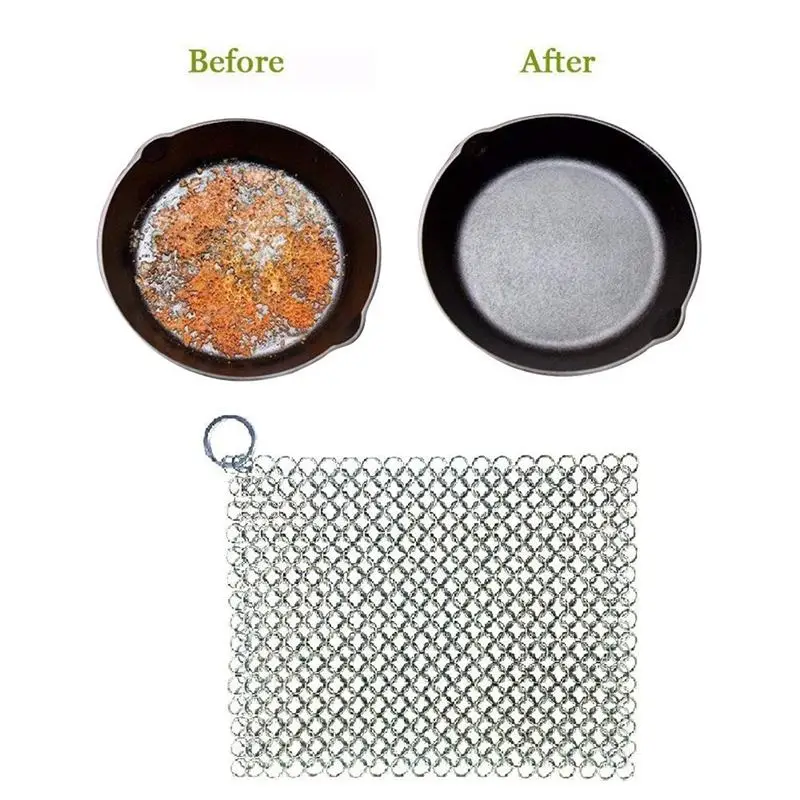 Чугунный очиститель-Премиум 316 из нержавеющей стали Chainmail Scrubber, 8x6 дюймов