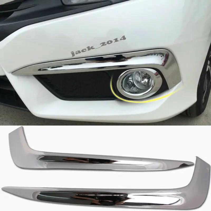 

For Honda Civic 2016 2017 2018 2019 Silver ABS Chrome Front Fog Light Lamp Bumper Eyebrow Cover Trim