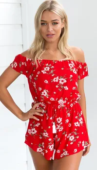 

colourfull printed flower Bohemian playsuits 2018 summer off shoulder slash neck casual Vintage Short Rompers Womens Jumpsuit