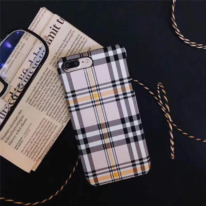 

Simple Leather Plaid For Iphone 66S 6P 78 78plus X Simple Spring And Summer Half Pack Anti-Fall Cover