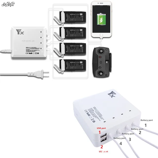 $36.28  Mini 6 port Drone charger 4 Battery & 2 USB port Intelligent housekeeper Charging For DJI Mavic air