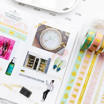

48 pcs/Lot Foil washi tapes Hot sale Ins color Masking tapes Love dog Pineapple sticker scrapbooking Gift Stationery F021