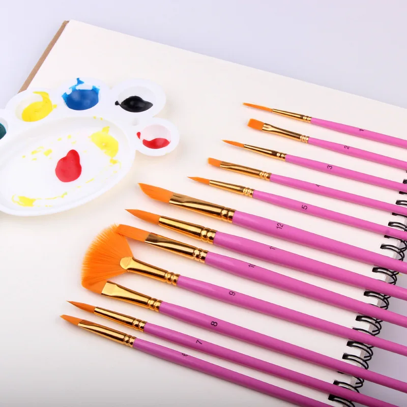 

12Pcs Paint Brushes Nylon Hair Wood Handle Different Shape Set for Art Supplies Watercolor Oil Paint Brush Set