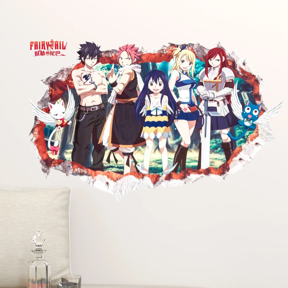 

3d Broken Wall Fairy Tail Anime poster decoration carton Wall Sticker for kids bedroom children birthday gift decor decal