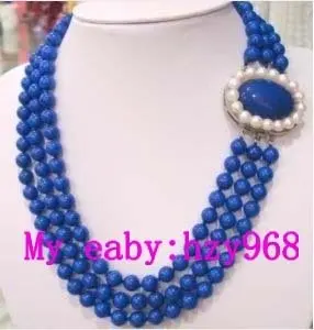 

3 Rows 8mm Exquisite lapis lazuli Pearl Button Necklaces