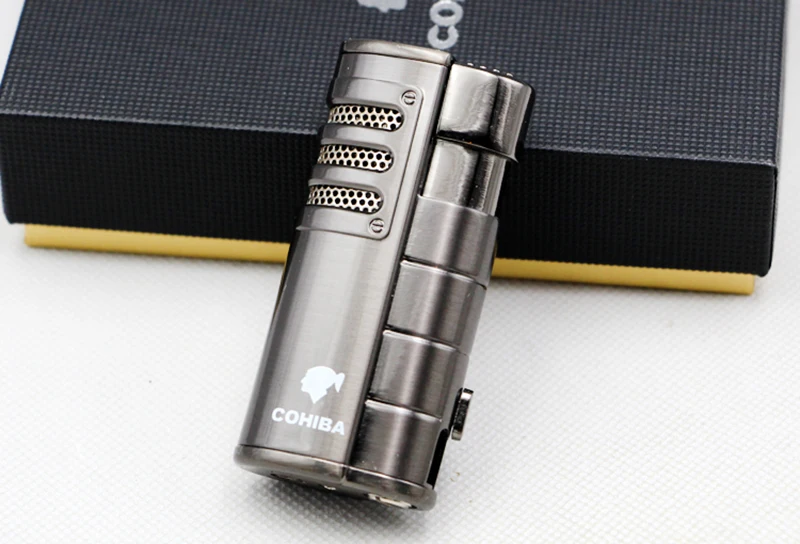Сигаретная Зажигалка COHIBA металлическая ветрозащитная зажигалка с 4 фонарь ками