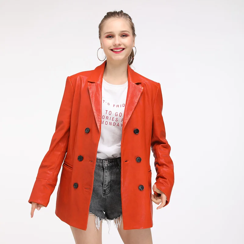 Maylofuer Women Cool Genuine Leather Jacket Natural and Real Sheepskin Coats Suit Style