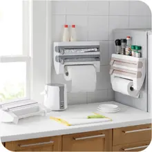 FUNIQUEMultifunctional Wall Mounted Kitchen Cling Film Sauce Bottle Storage Rack Paper Towel Holder With Designed Cutter