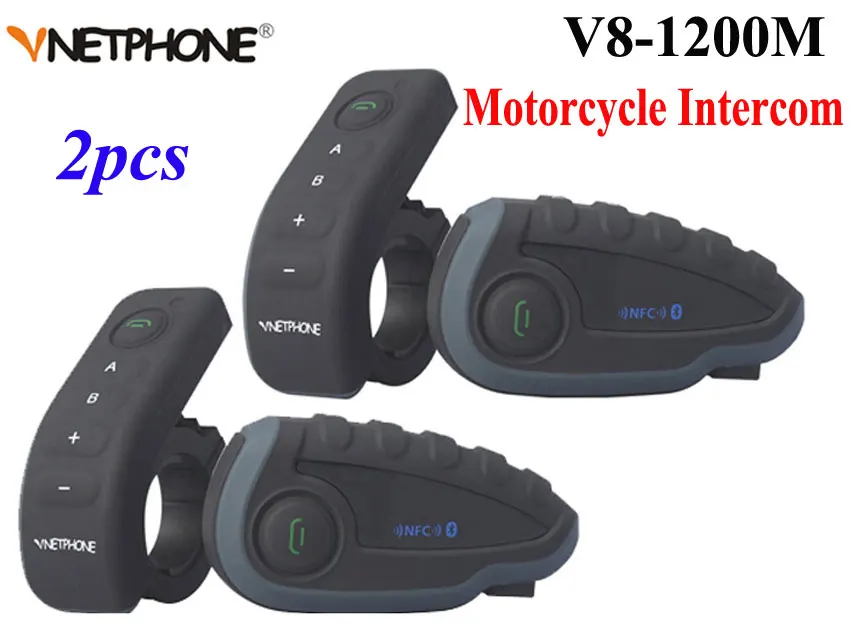 2 шт Vnetphone V8 мотоциклетный шлем Интерком NFC пульт дистанционного управления Bluetooth Переговорная гарнитура 5 Rider 1200 м полный дуплексный говорящий