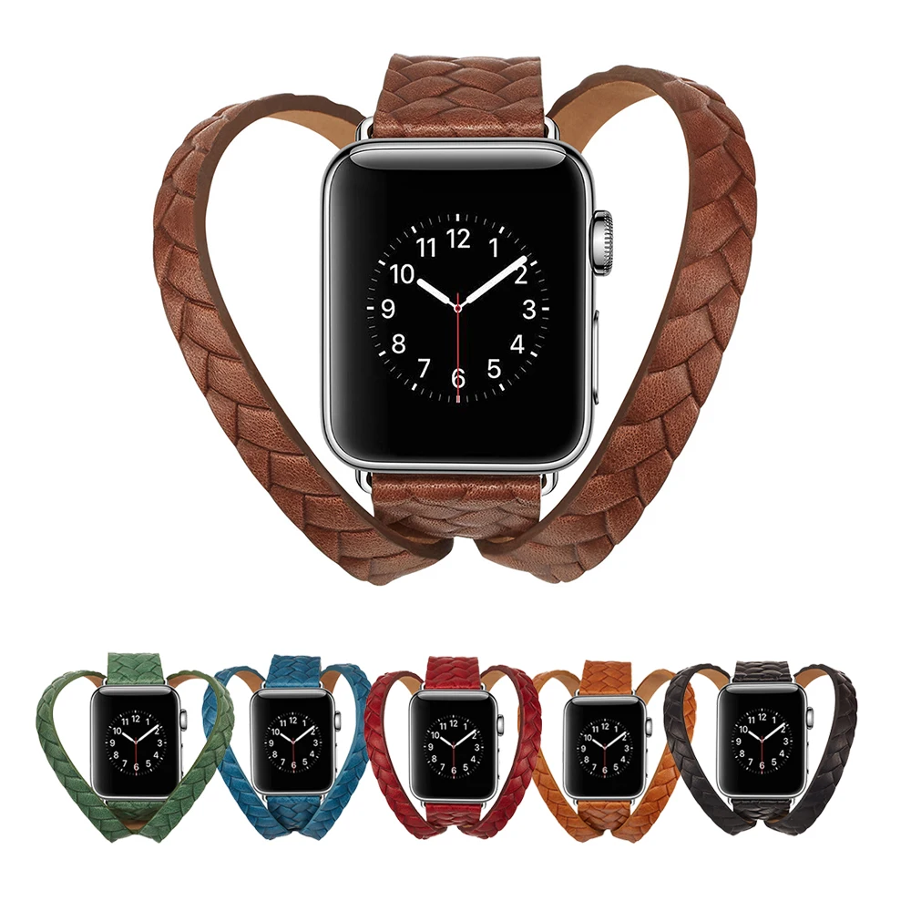 Роскошный браслет ремешок для Apple Watch 38 мм 42 40 44 Серия 2 3 4 5 двойной из натуральной
