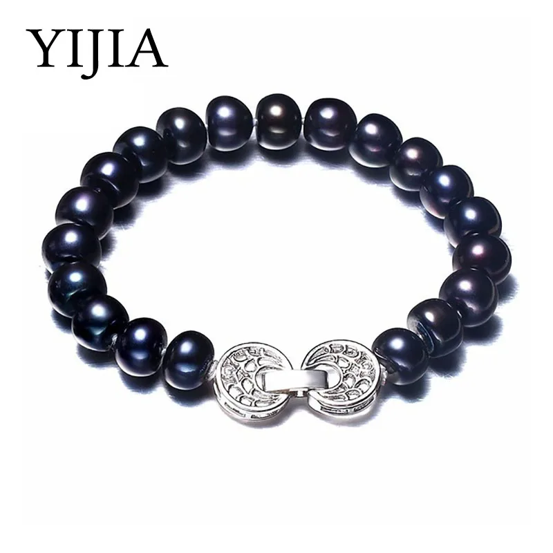 

Big Natural Black Pearl Bracelet 925 Sterling Silver Women Fashion Jewelry Bracelet 9-10mm Bread Shape Black Pearl Bracelet