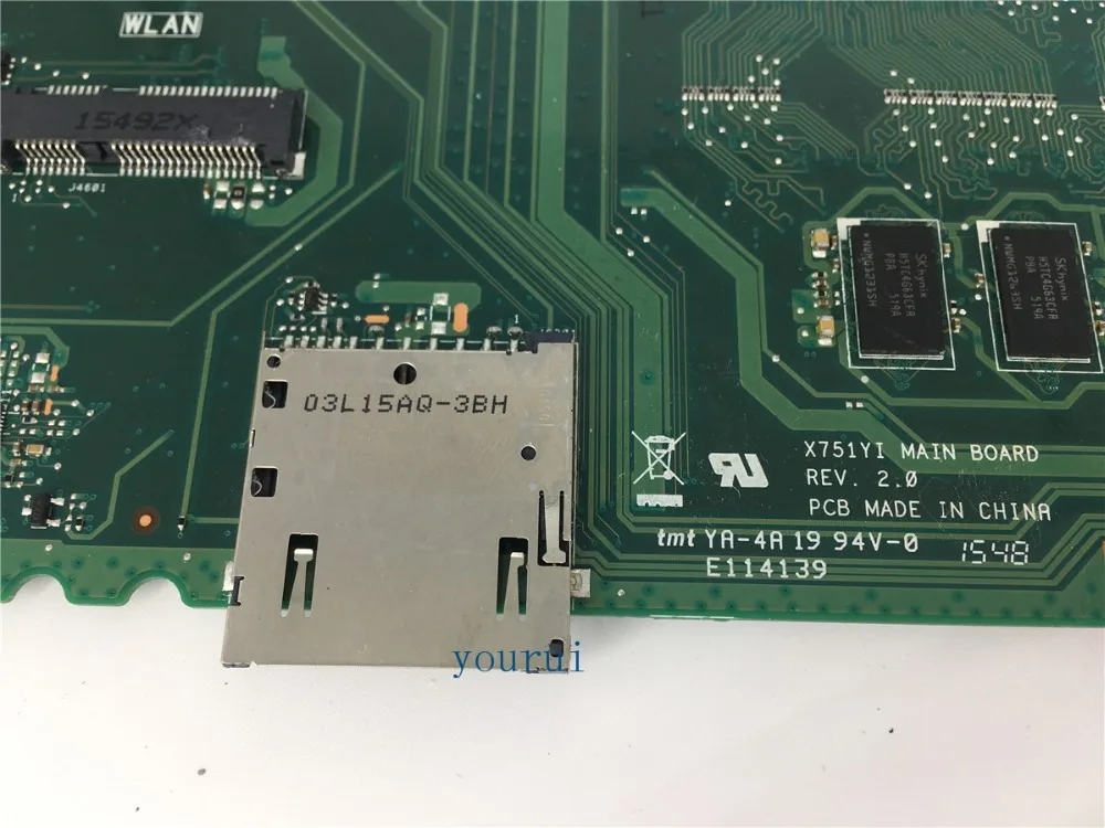  yourui For ASUS X751YI Laptop motherboard with N3700 CPU + 4GB RAM Mainboard With 2GB graphic card 