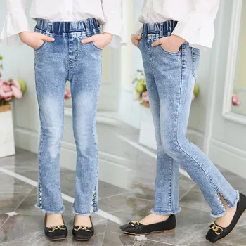 

Girls Jeans 2019 Spring and Autumn New Girls Solid Color Beaded Flared Pants