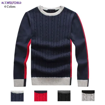 

100% Cotton Fashion mens New long sleeve O-neck knitted sweaters casaul mens solid color knitted thick sweaters slim mens tops