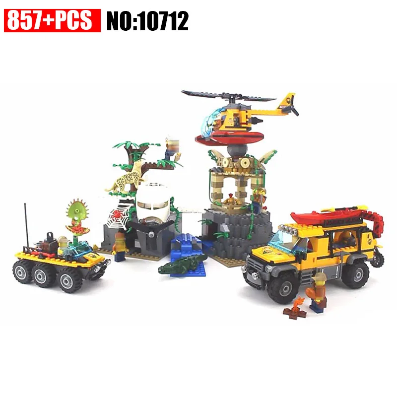 

10712 857pcs City Series Exploration Of Jungle Building Blocks Compatible 60161 DIY Educational Bricks Toys for Children