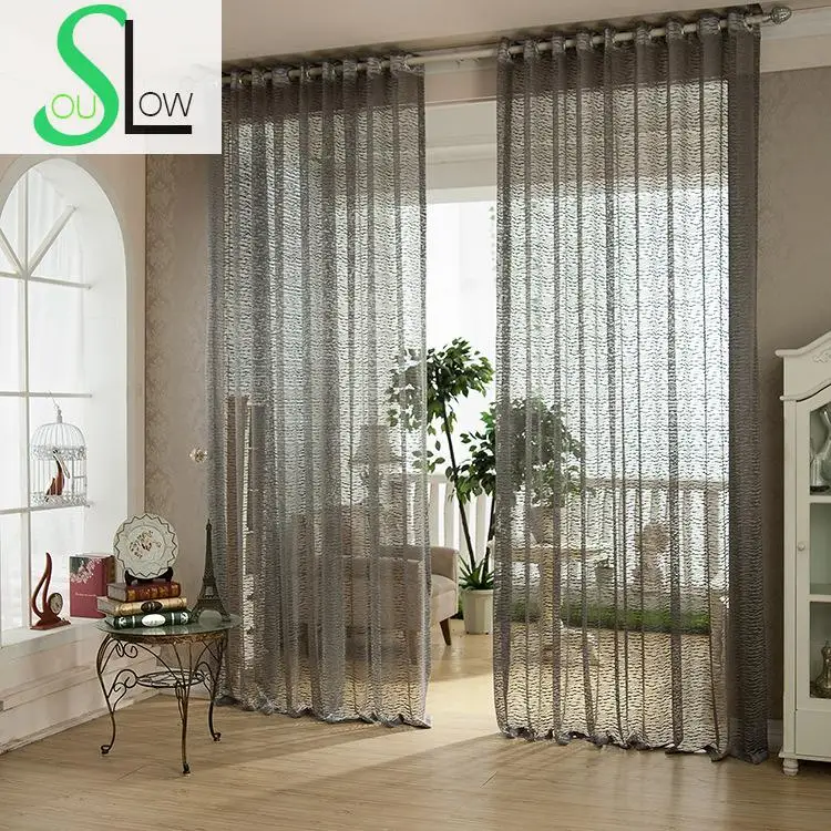 

Slow Soul Dark Gray New Exquisite Jacquard Curtain Fabric Hollow High Grade Pleated Curtains Tulle For Living Room Kitchen Sheer