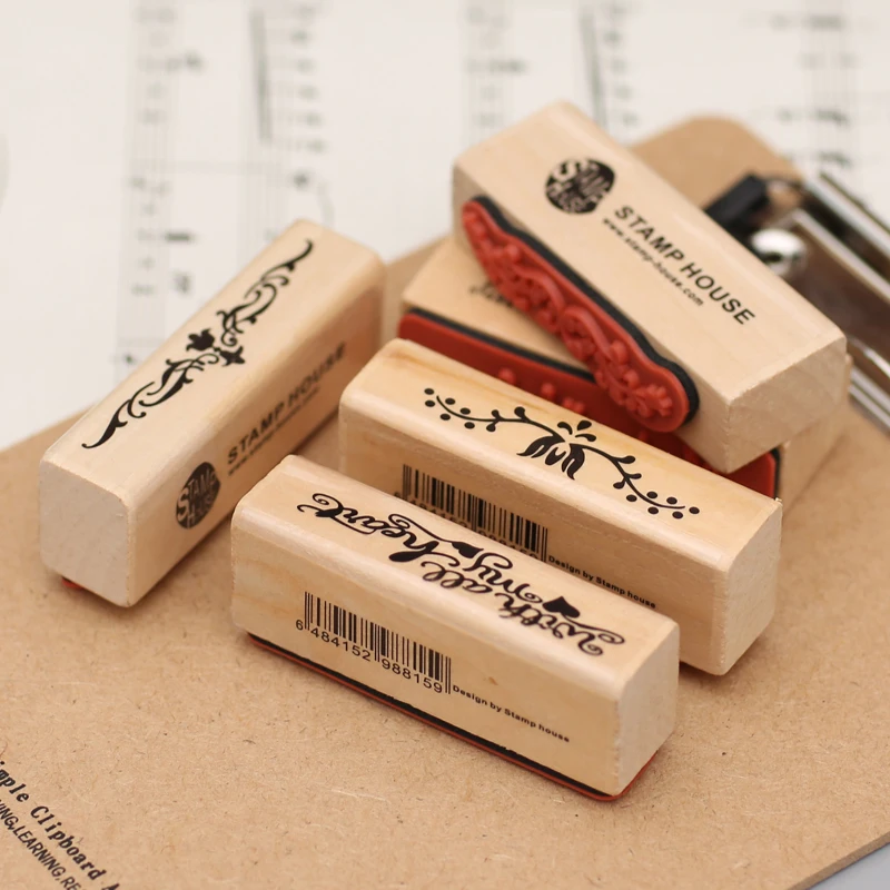  WHISM Vintage Wooden Stamps Retro Rubber Stamps DIY Scrapbooking Craft Made with Love Wood Stamp We - 32948368369