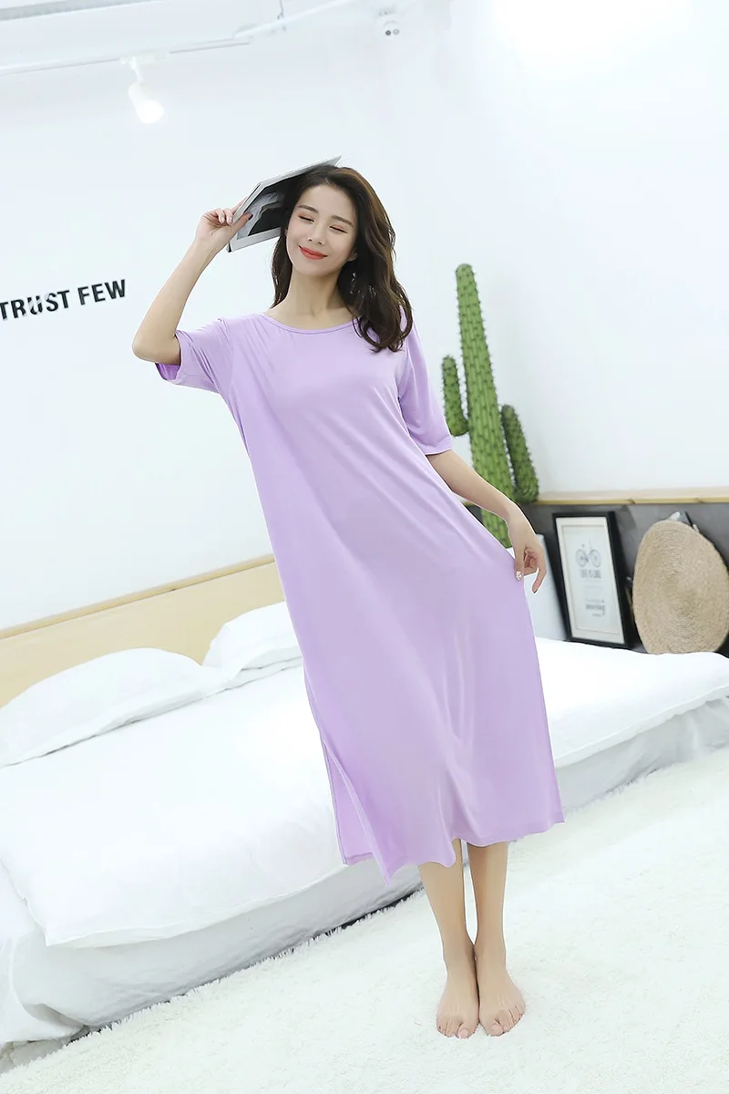Для женщин сексуальная ночная рубашка Лето 2019 г. Новый тетя ночная рубашка с открытой спиной модал хлопок с короткими рукавами длинное