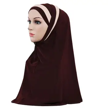 

Fashion Muslim Hijab Islamic Jersey Turban Women Double Color Splicing Scarf Muslim Hijab Underscarf Caps Instant Head Scarf