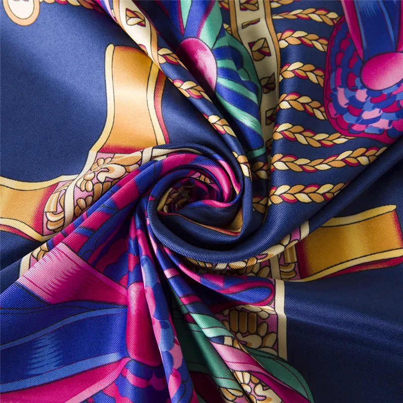 Twill Silk Women Scarf 130*130 Luxury Brand Wreath Print NecKerchief Square Scarves Foulard Hijab Bandana Gift Silk Shawl