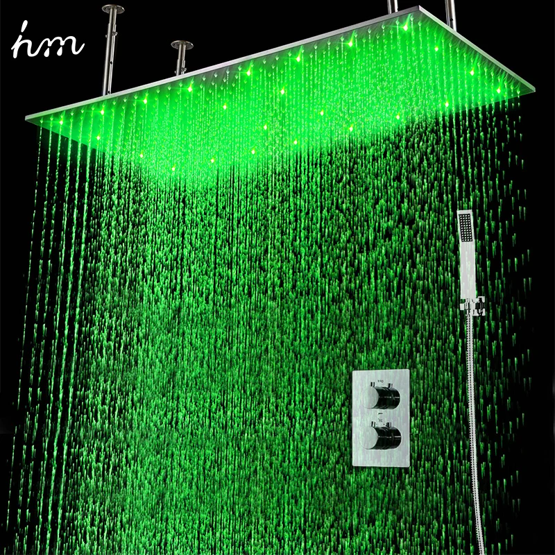 

2Jets Concealed thermostatic shower set installed in wall 20"*40" rainfall LED shower head with hand shower head