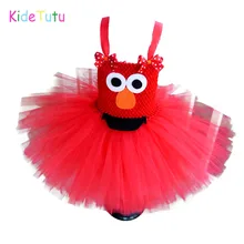 Красный Elmo для девочек юбка-пачка платье для новорожденного первый день рождения ребенка вечерние платье на Хеллоуин; Платье с принтом «Элмо» Косплэй костюм 1-12Years старые