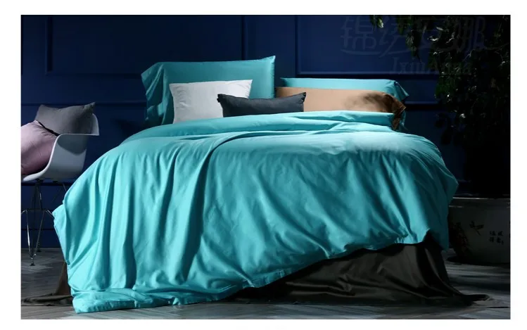 

100% Egyptian Cotton Bedding sets Aqua Blue King Queen size sheets bed in a bag sheet duvet cover quilt bedspread Luxury 4PCS