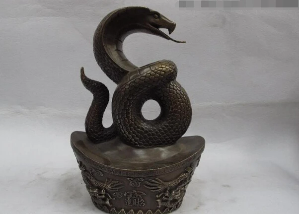 

USPS to USA S3516 Chinese folk bring good luck Snake bronze statue and the God of wealth statue (B0413)