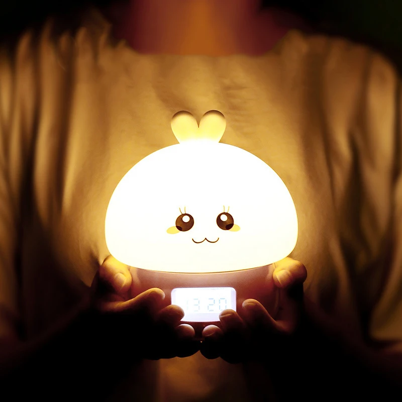 

Recordable Colorful Rabbit night light Alarm Clock Voice activated led digital clock Intelligent USB Charging Small Night Light