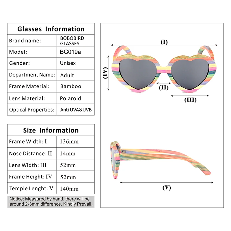 Heart Colorful Bamboo Wooden SUNGLASSES (17)