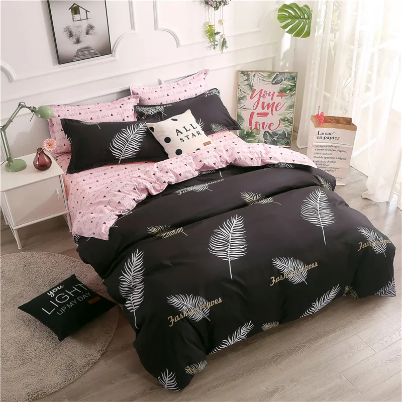 Black Feather Pattern Polyester Fiber Home Textile Series Bed