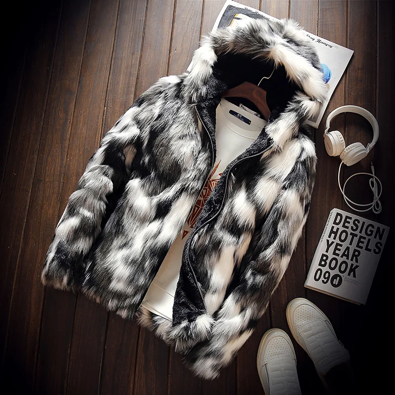 

Winter Faux Fur Thick Men Jackets Fashion Men and Women Couples Warm and Comfortable Clothing Slim Gray Mens Coats