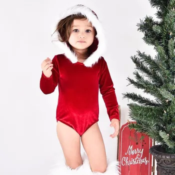 

Christmas bodysuits with hoodies / Velvet fabric / baby girl bodysuits with long sleeves