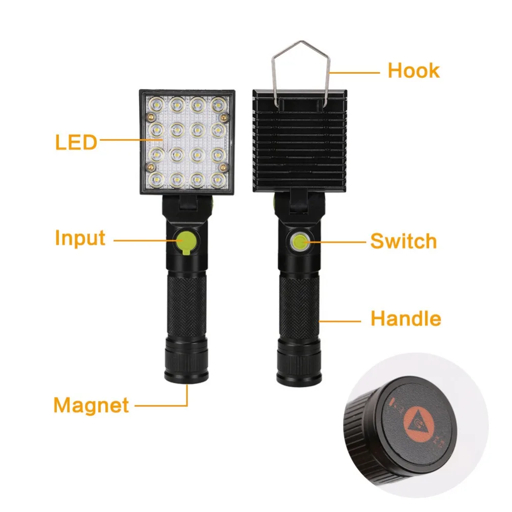 SANYI 16 Светодиодный светильник-вспышка, рабочий фонарик для осмотра, лампа с 4 режимами Предупреждение о ремонте, подвесной светильник для кемпинга с магнитом и крючком